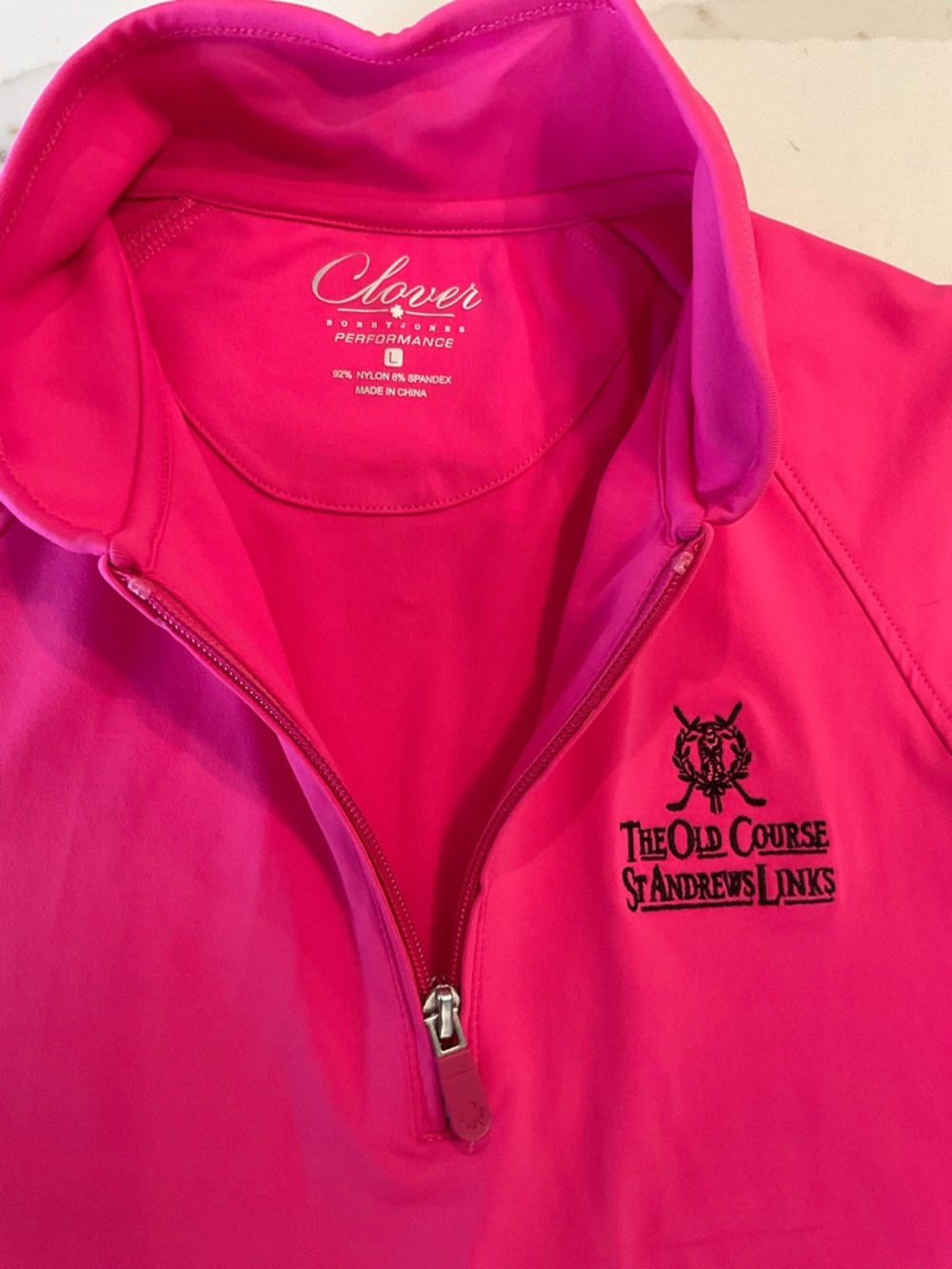 CLOVER Women's Hot Pink Golf POLO WITH OLD COURSE ST. ANDREWS CREST